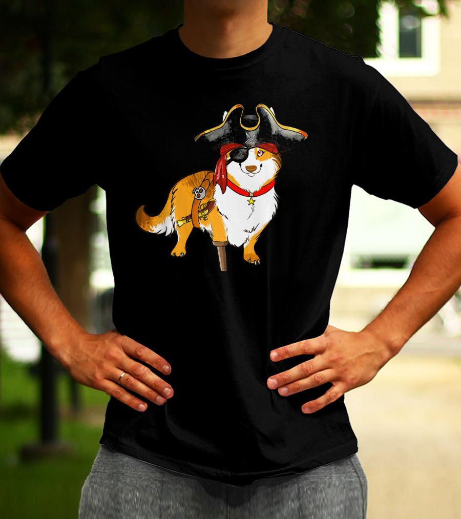 Funny Corgi Pirates With Pegleg And Eyepatch T-Shirt