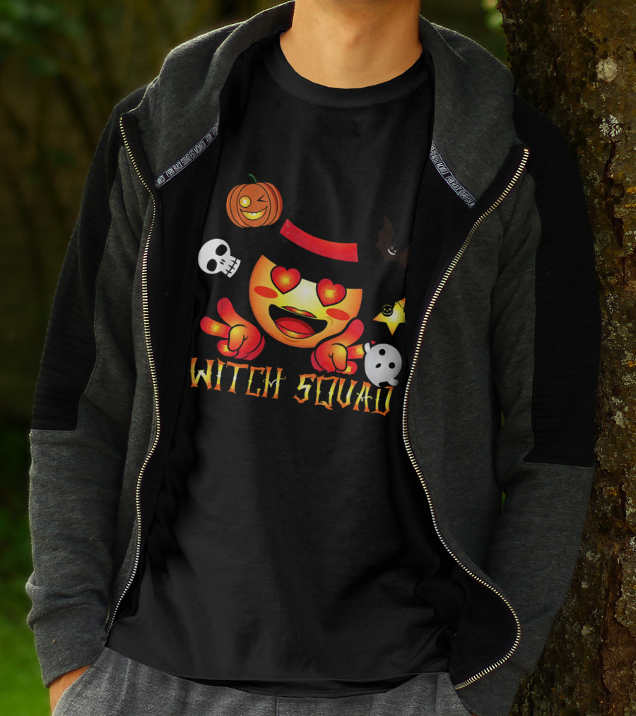 Witch Squad Halloween Emoji Pumpkin Bat Skull Ghost T-Shirt
