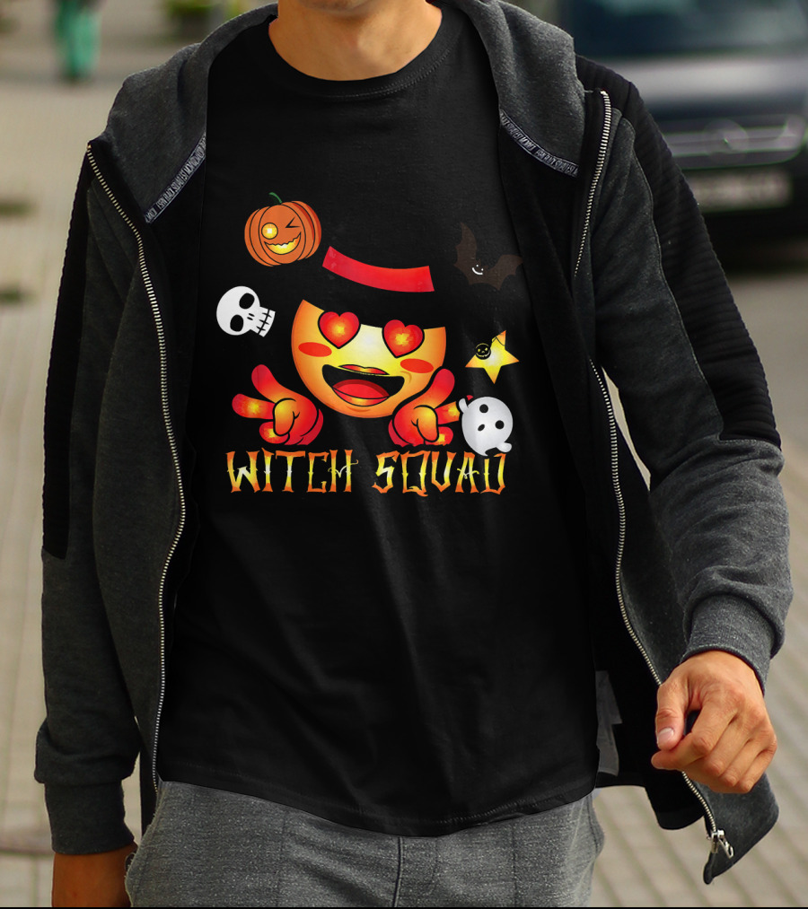 Witch Squad Halloween Emoji Pumpkin Bat Skull Ghost T-Shirt