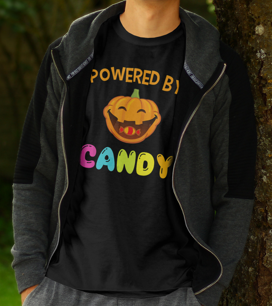 Powered By Candy Halloween Pumpkin Face T-Shirt