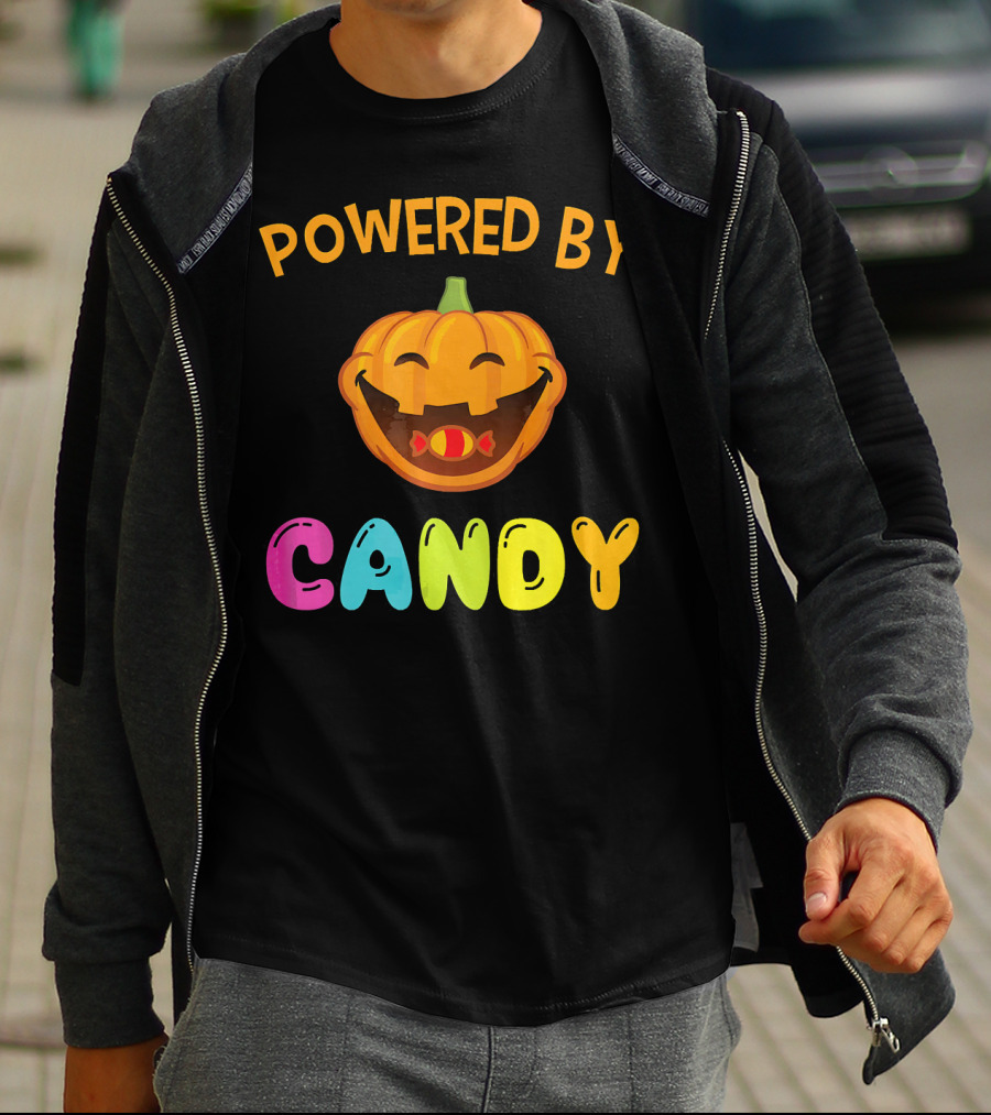 Powered By Candy Halloween Pumpkin Face T-Shirt