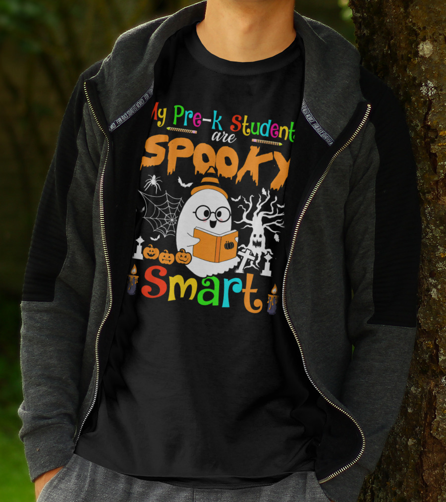 My Pre-K Students Are Spooky Smart Ghost With Book And Halloween Elements T-Shirt
