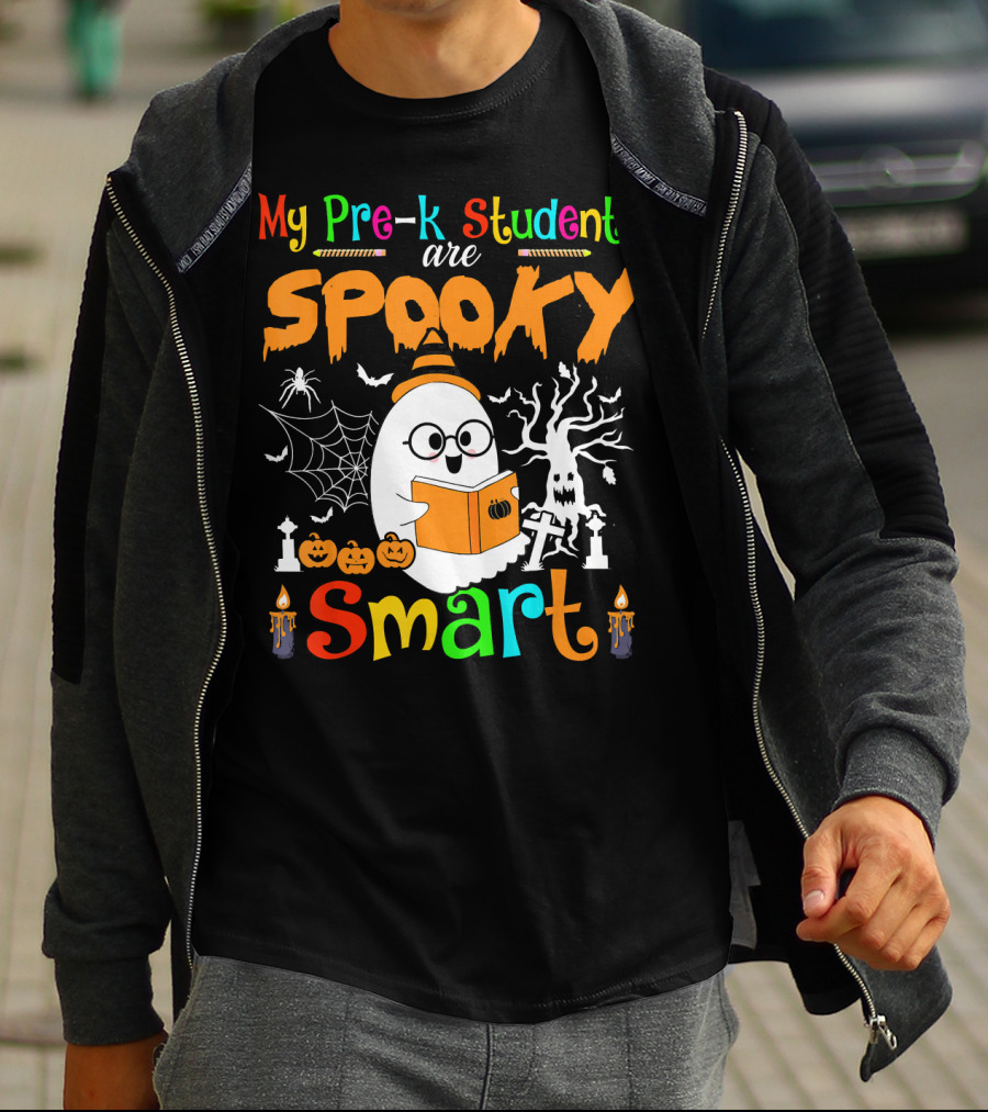 My Pre-K Students Are Spooky Smart Ghost With Book And Halloween Elements T-Shirt