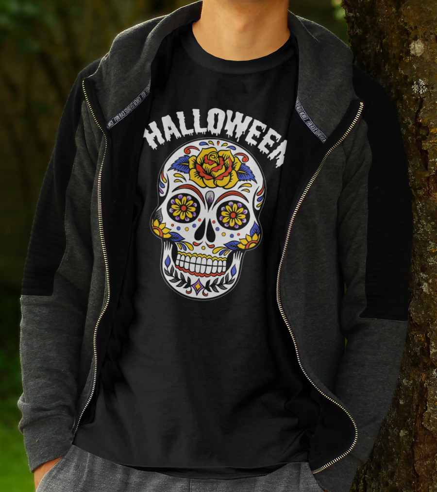 Halloween Calaveras Skull With Floral T-Shirt