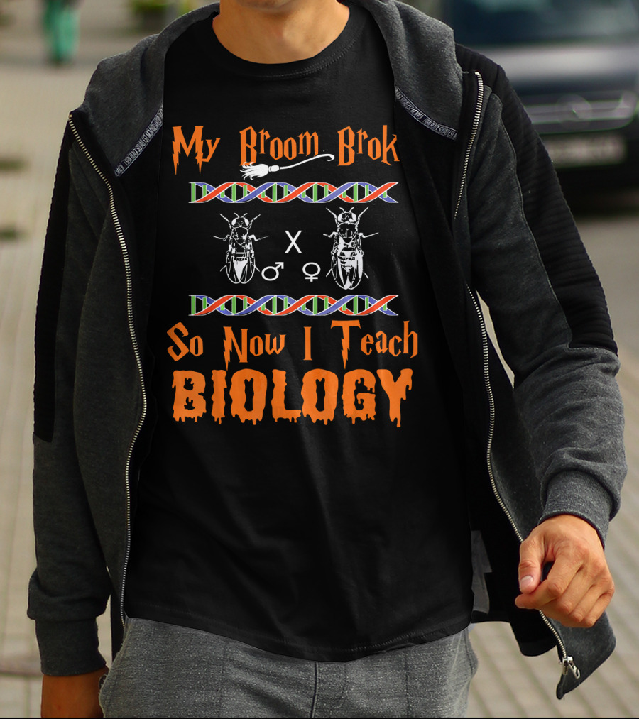 My Broom Broke So Now I Teach Biology DNA Insect Symbols T-Shirt