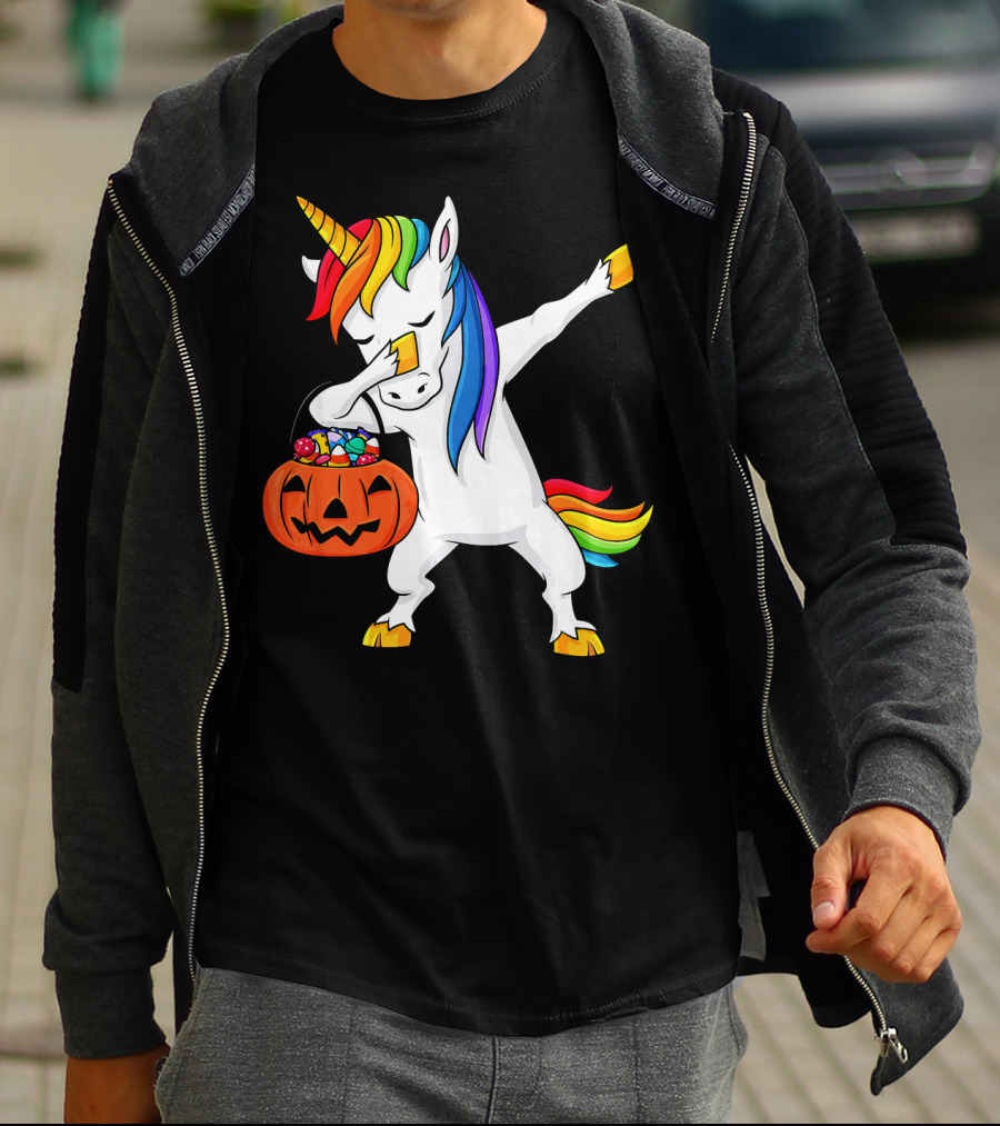 Dabbing Unicorn Halloween Pumpkin Candy Dab Girl T-Shirt