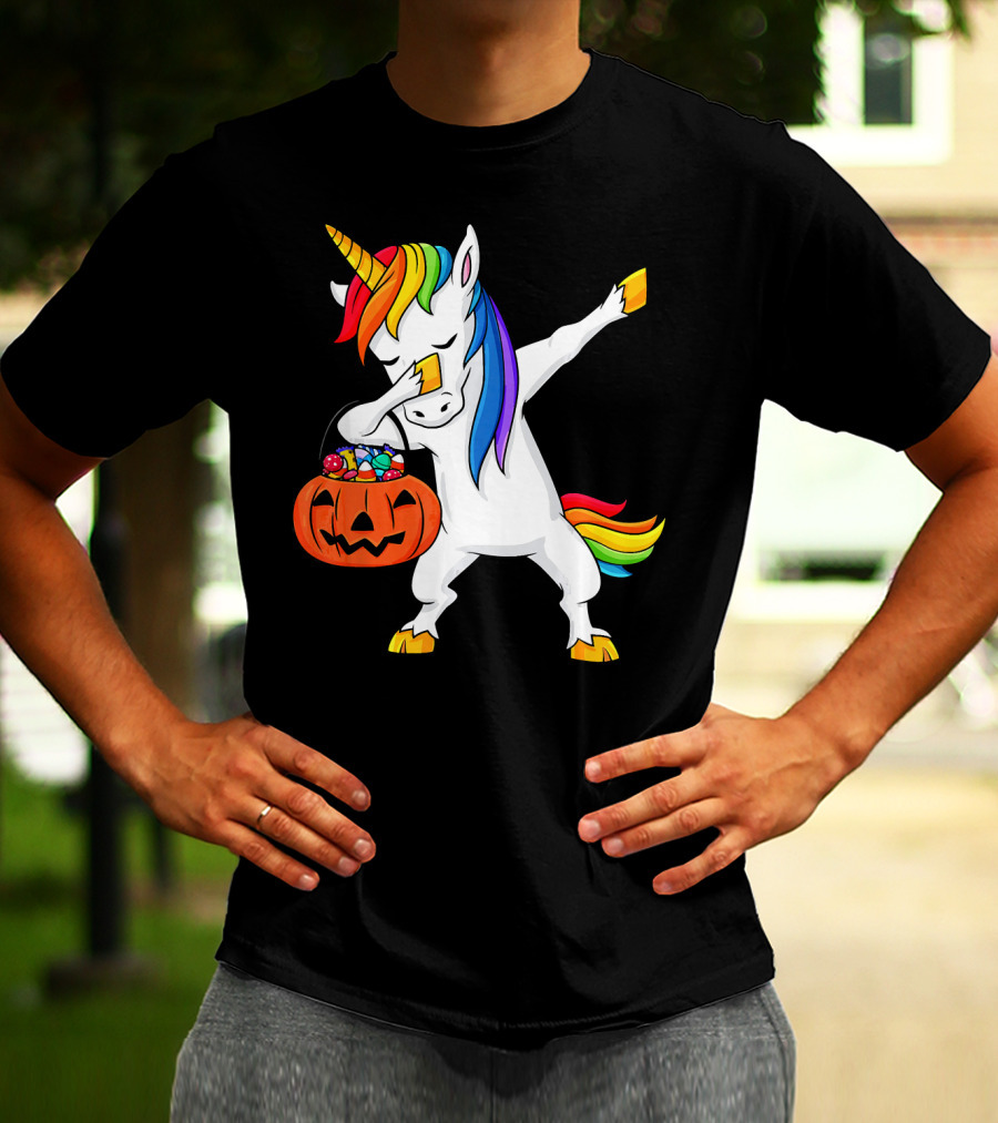 Dabbing Unicorn Halloween Pumpkin Candy Dab Girl T-Shirt