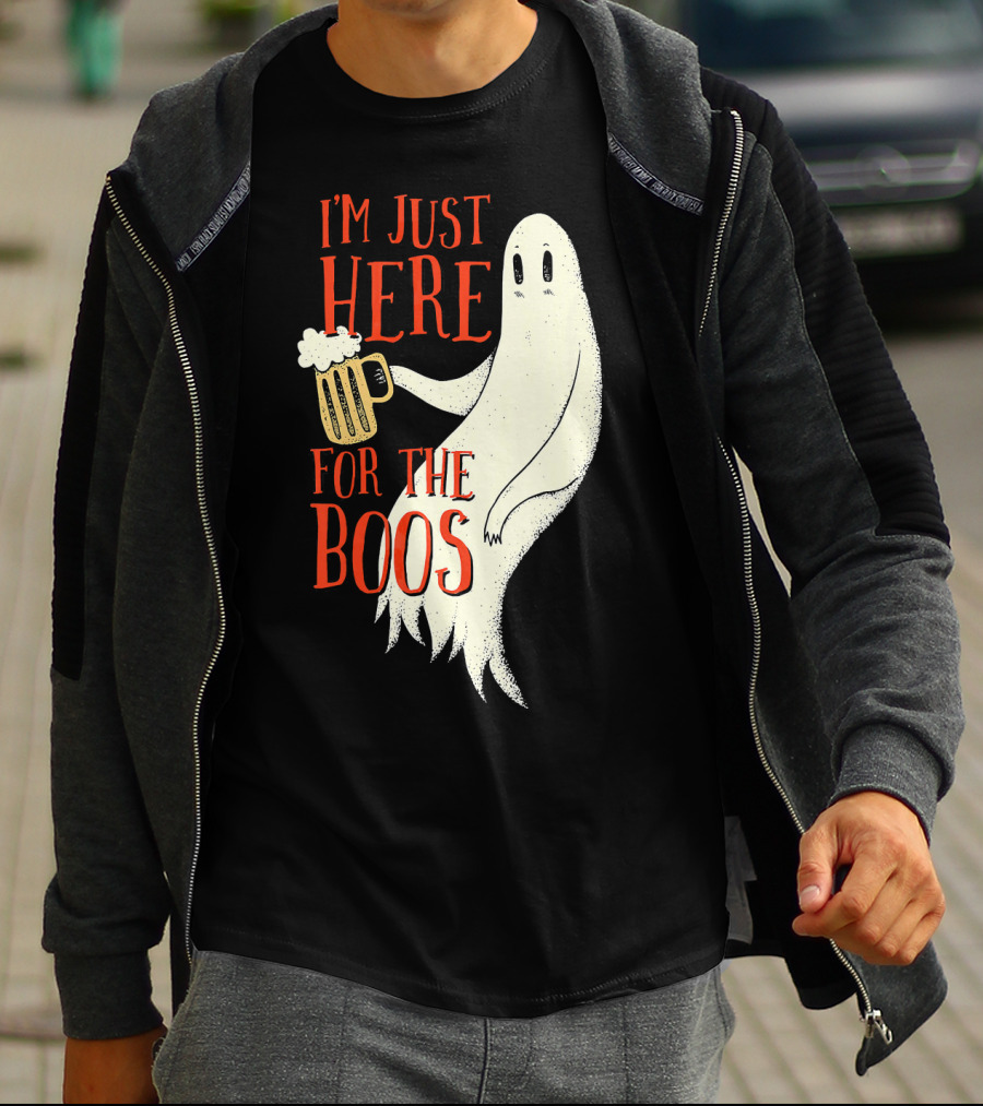 I'm Just Here For The Boos Ghost Holding Beer T-Shirt
