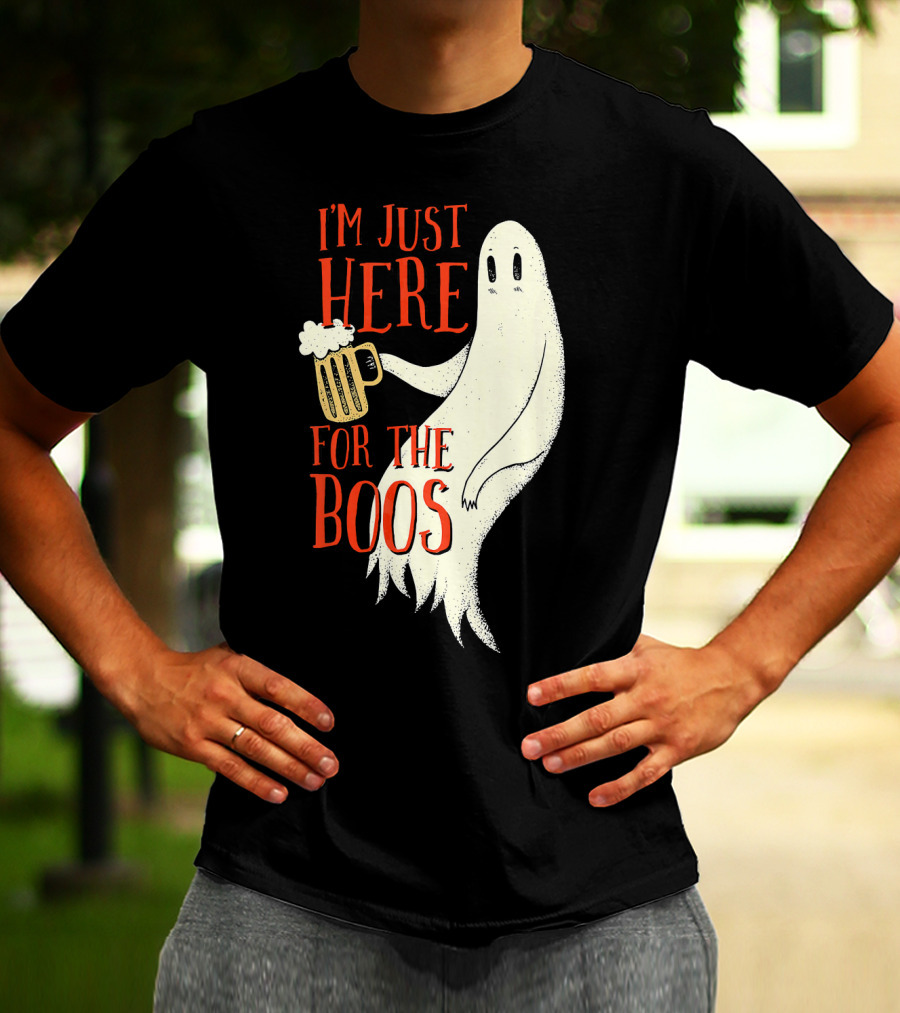 I'm Just Here For The Boos Ghost Holding Beer T-Shirt