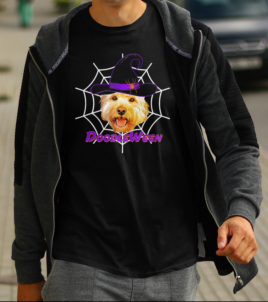 DoodleWeen Goldendoodle In Witch Hat Halloween Dog T-Shirt