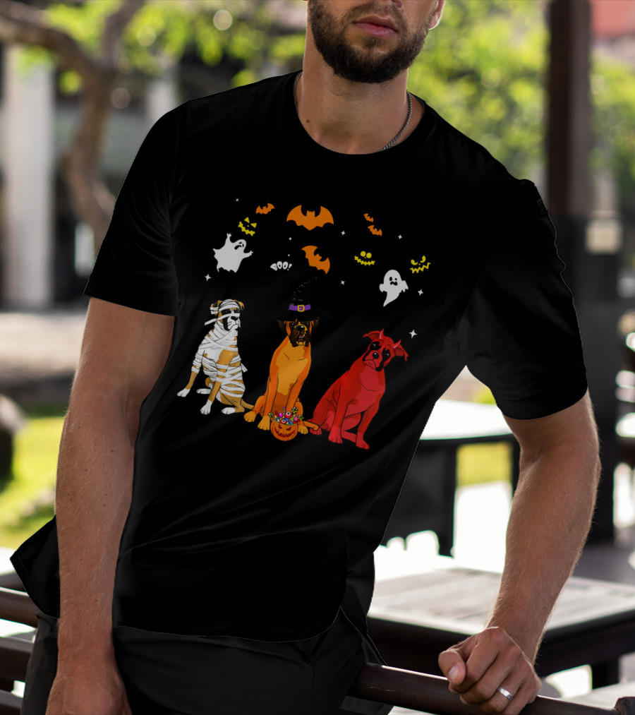 Halloween Boxer Dogs Mummy Witch Ghosts Bats T-Shirt