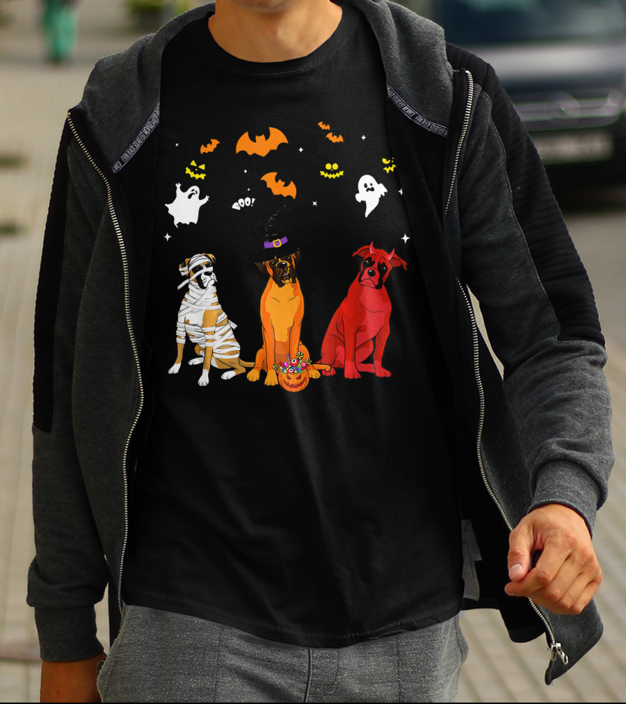 Halloween Boxer Dogs Mummy Witch Ghosts Bats T-Shirt
