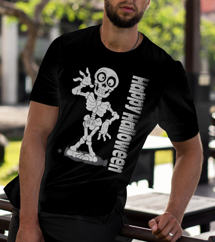 Happy Halloween Funny Scary Skeleton Cel T-Shirt