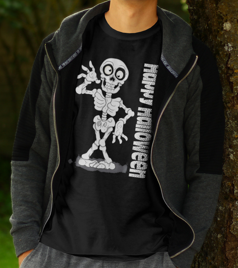 Happy Halloween Funny Scary Skeleton Cel T-Shirt