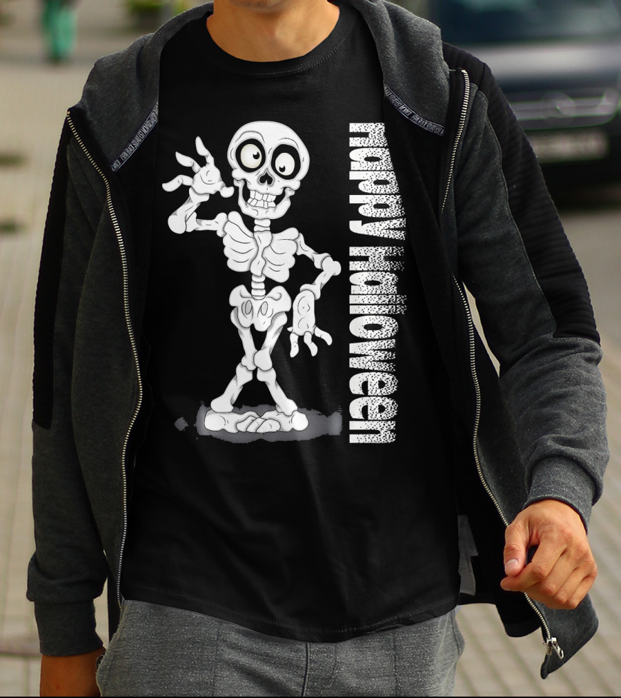 Happy Halloween Funny Scary Skeleton Cel T-Shirt