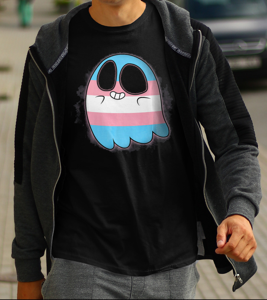 Cute Smiling Rainbow Transgender Ghost Pac-Man T-Shirt