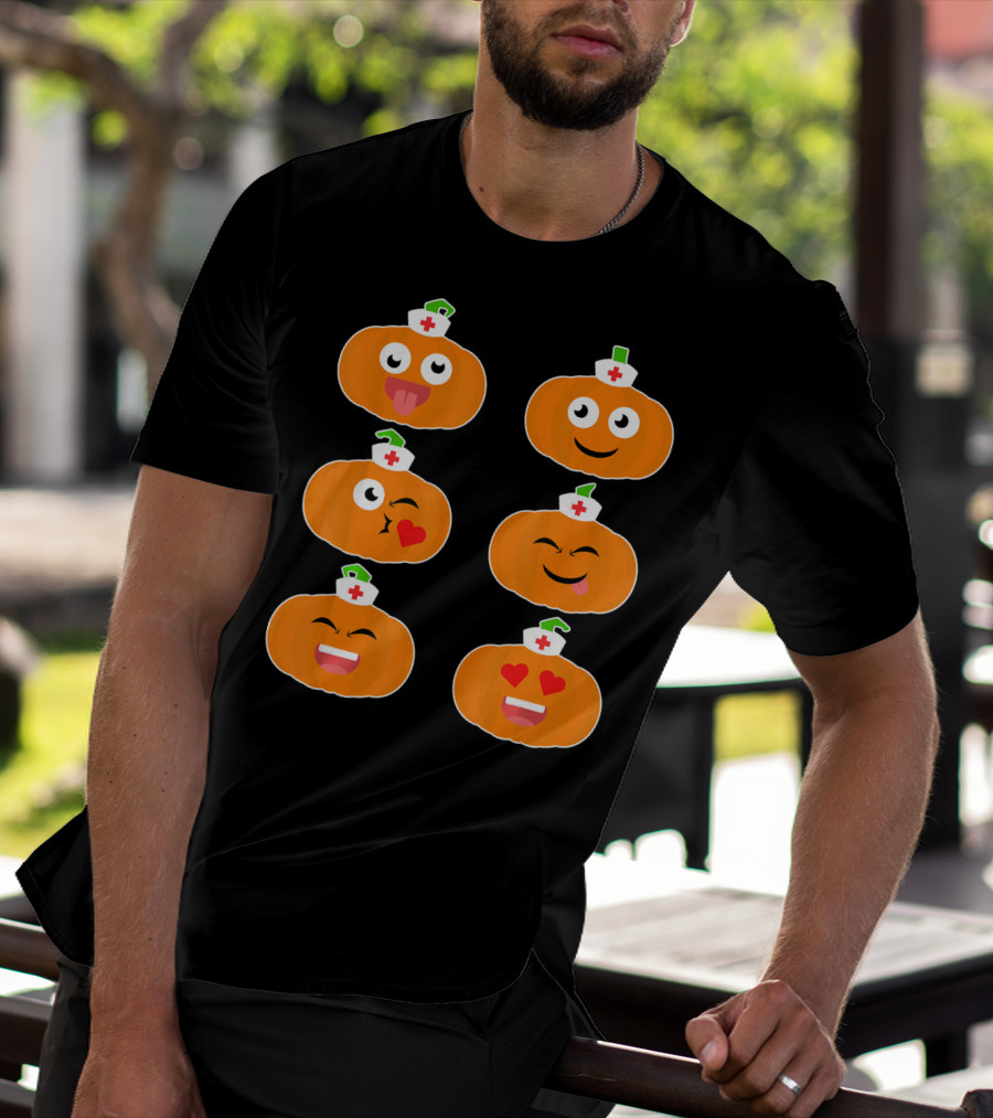 Nurse Halloween Pumpkin Emoticons T-Shirt