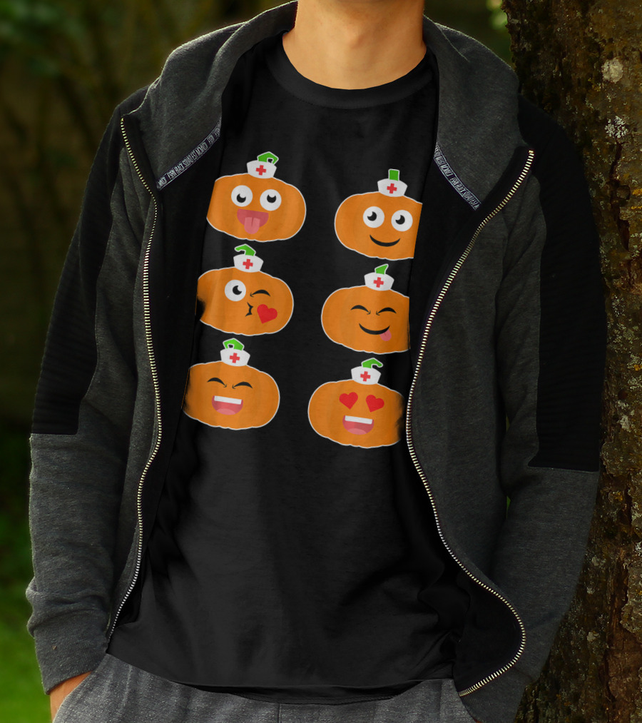 Nurse Halloween Pumpkin Emoticons T-Shirt