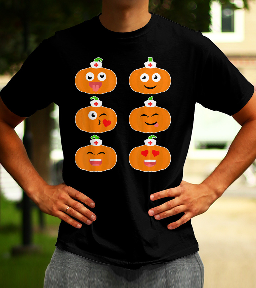 Nurse Halloween Pumpkin Emoticons T-Shirt