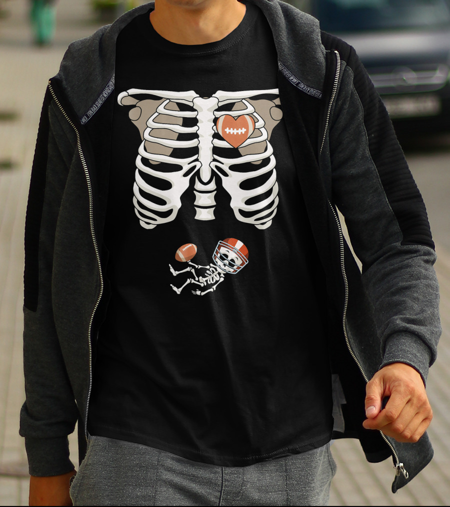 Pregnancy Skeleton Rib Funny Foo Baby Skeleton Football Heart Helmet T-Shirt