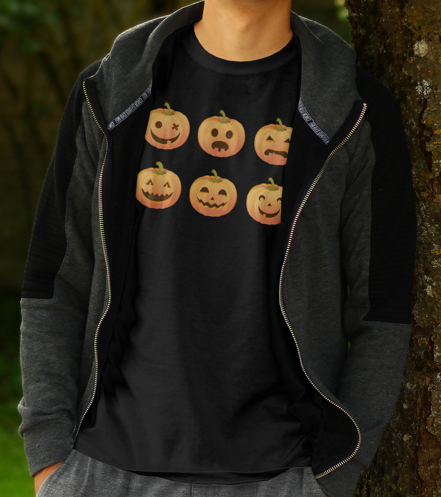 Pumpkin Emoji Faces Halloween Expressions T-Shirt