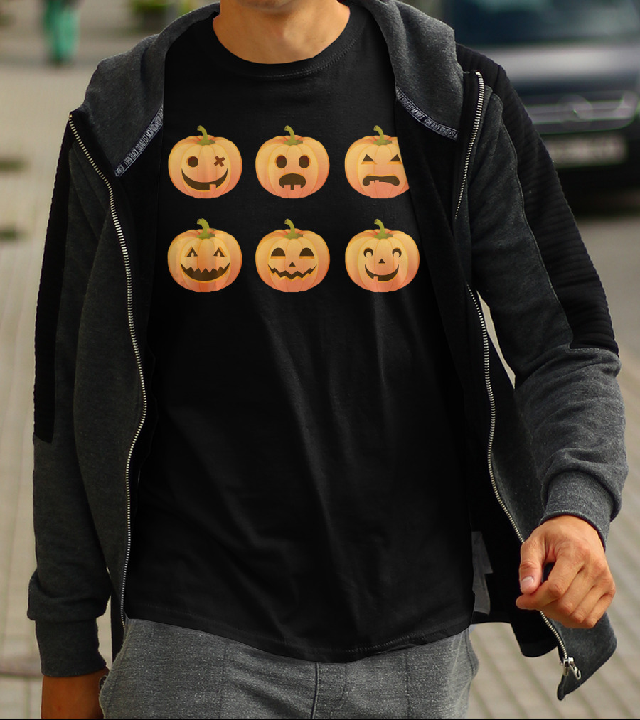 Pumpkin Emoji Faces Halloween Expressions T-Shirt