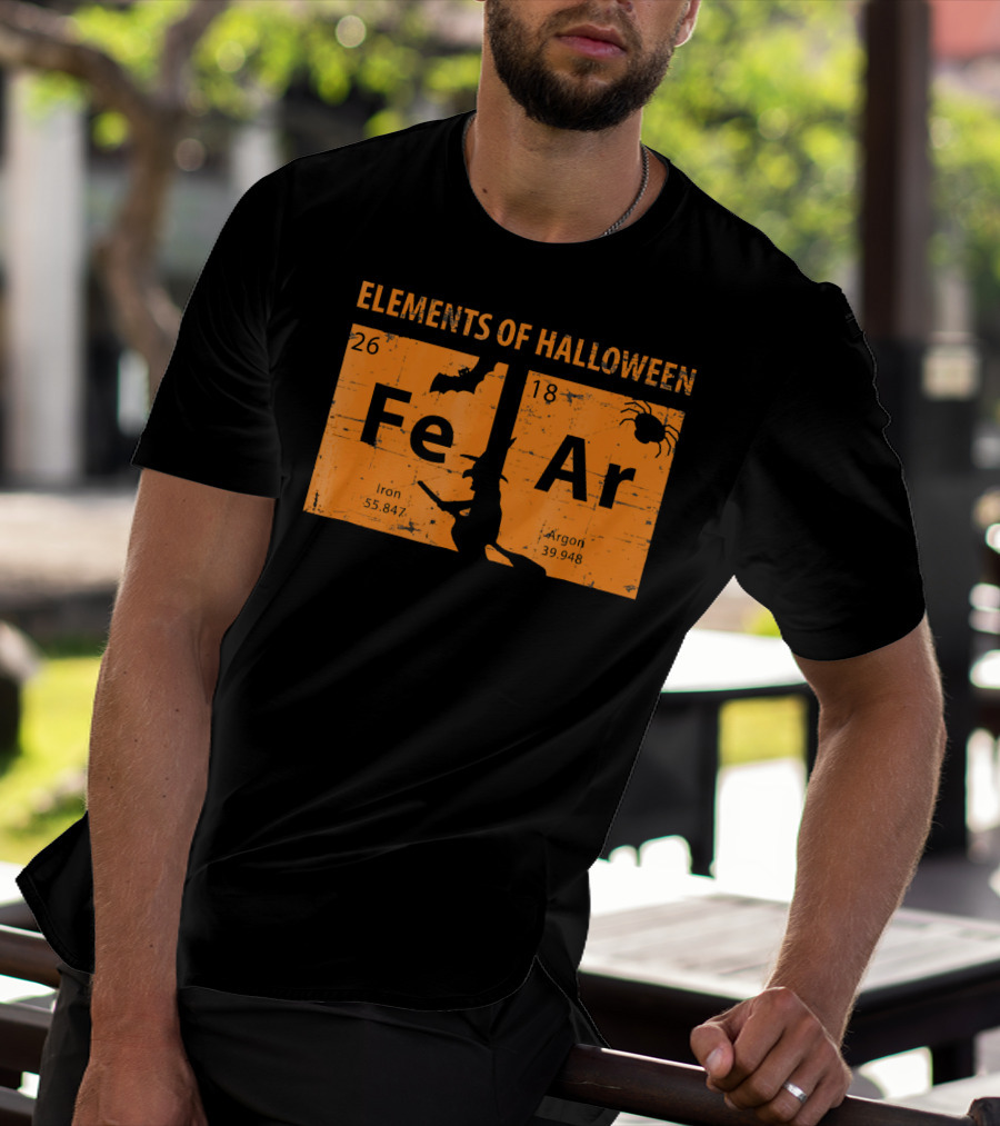 Elements Of Halloween Periodic Table Fe Ar 26 18 Iron Argon Witch Bat Spider T-Shirt