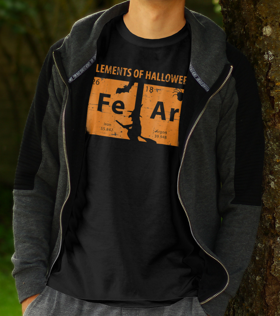 Elements Of Halloween Periodic Table Fe Ar 26 18 Iron Argon Witch Bat Spider T-Shirt
