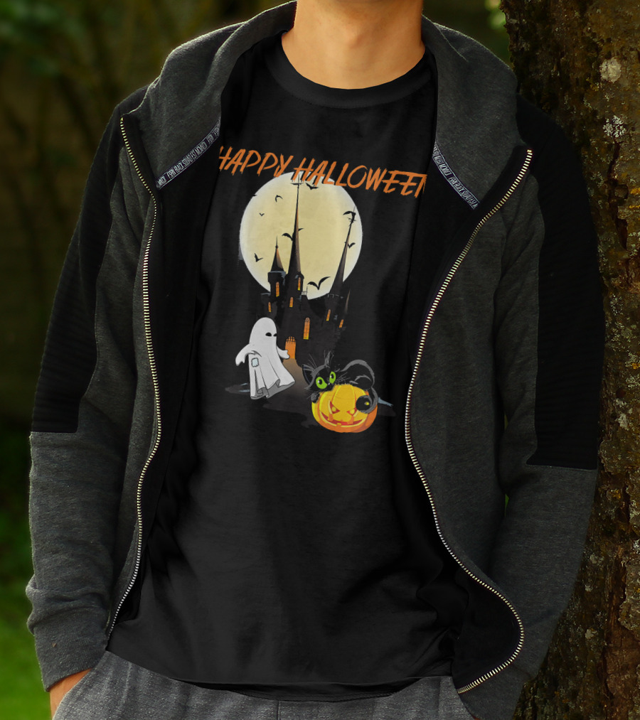 Happy Halloween Ghost Scary Cat Moon Pumpkin T-Shirt