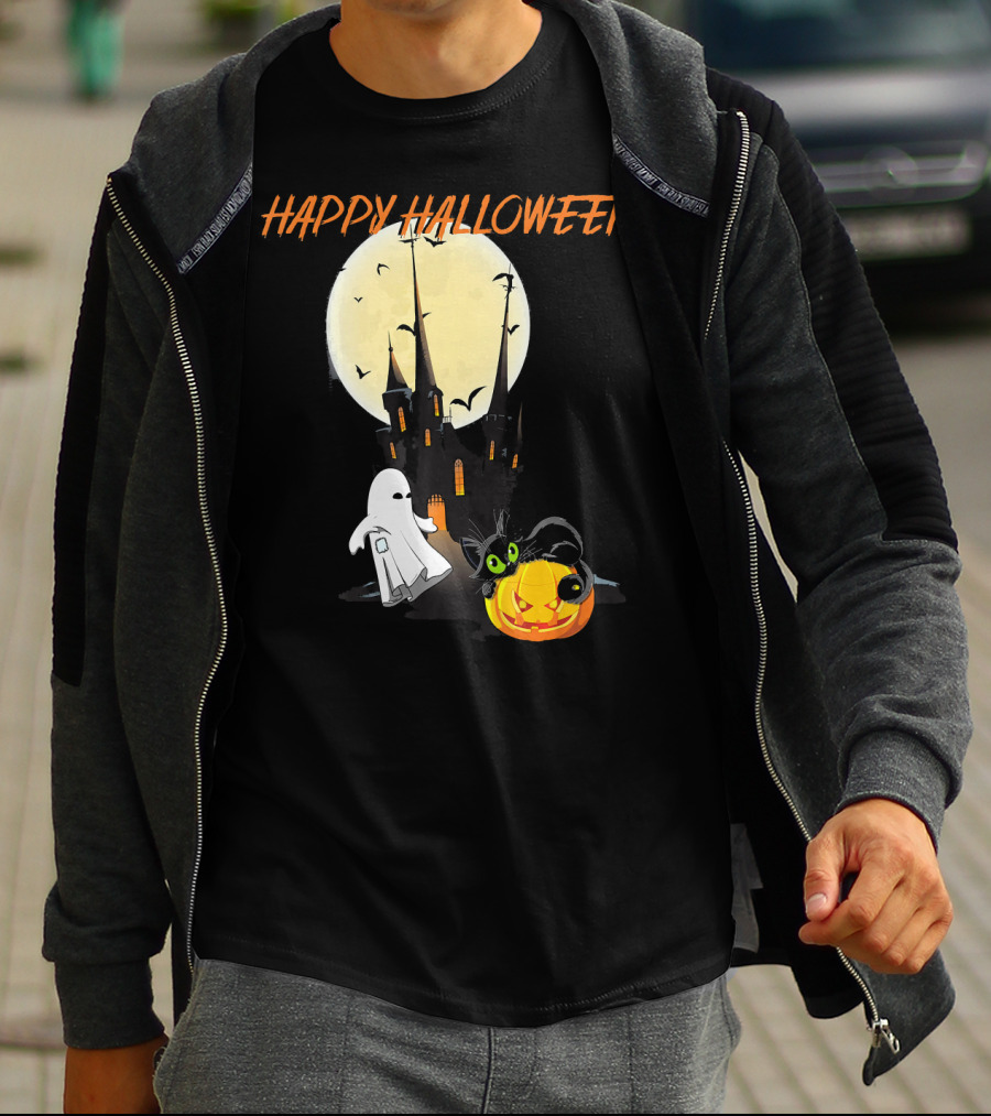 Happy Halloween Ghost Scary Cat Moon Pumpkin T-Shirt