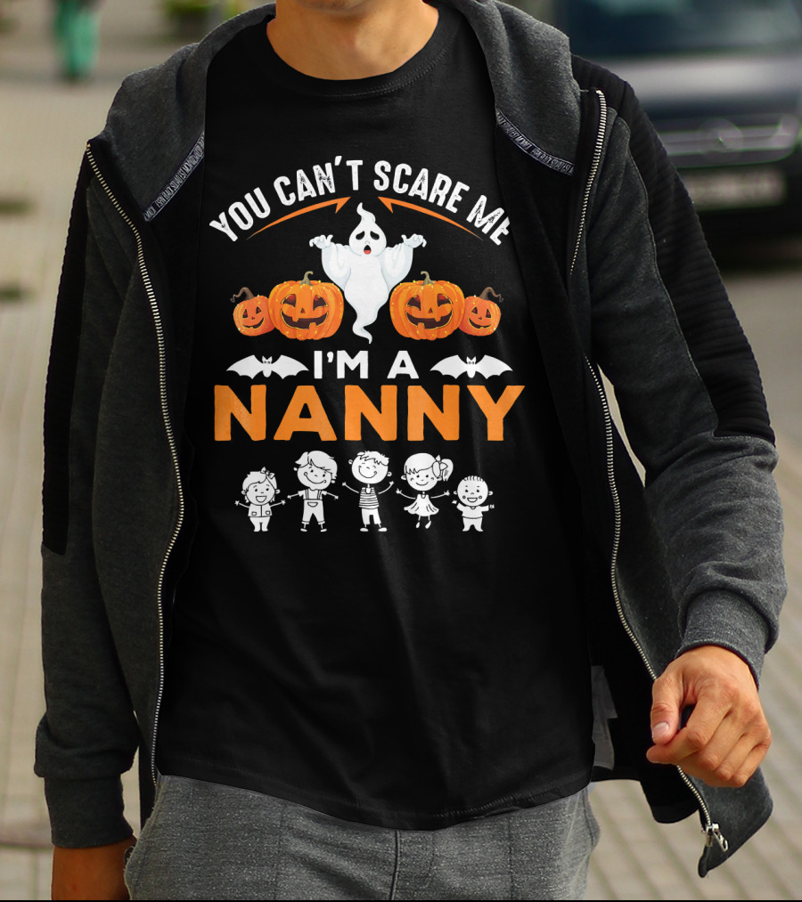 YOU CAN'T SCARE ME I'M A NANNY HALLOWEEN GHOST PUMPKINS BAT KIDS T-Shirt