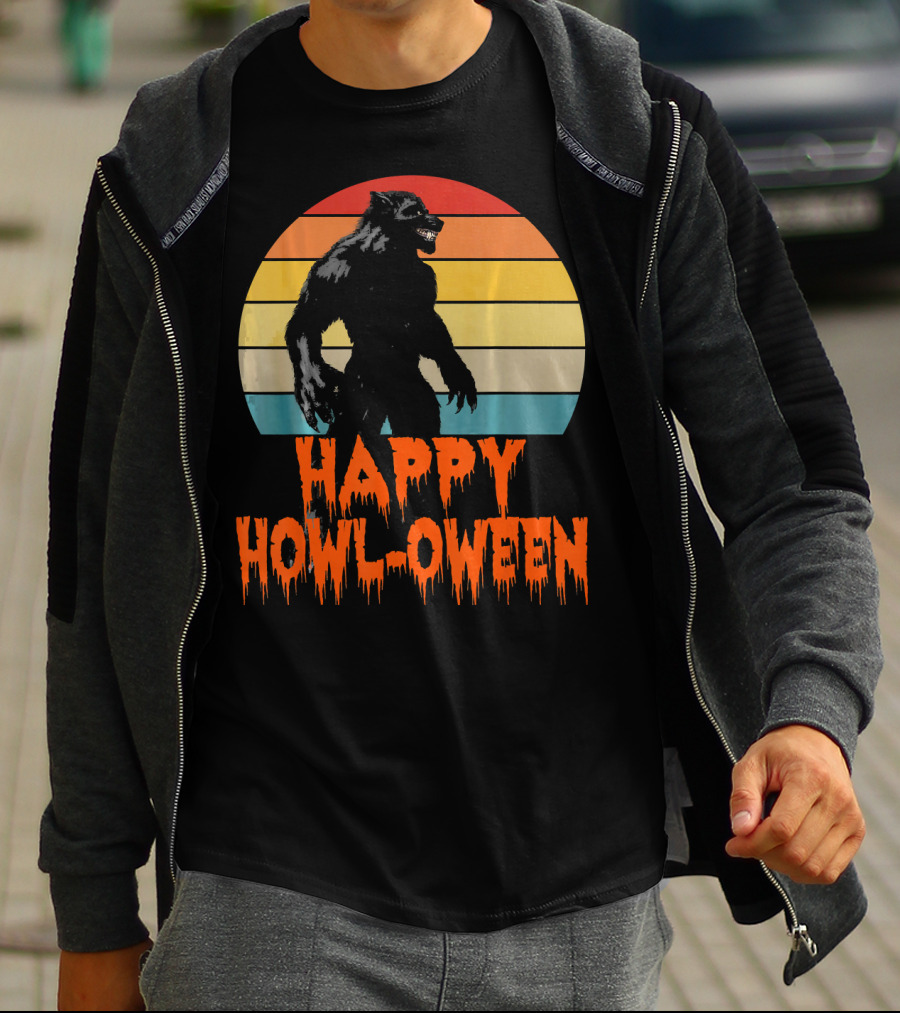 Happy Howl-Oween Werewolf Vintage Werewolves Halloween Co T-Shirt