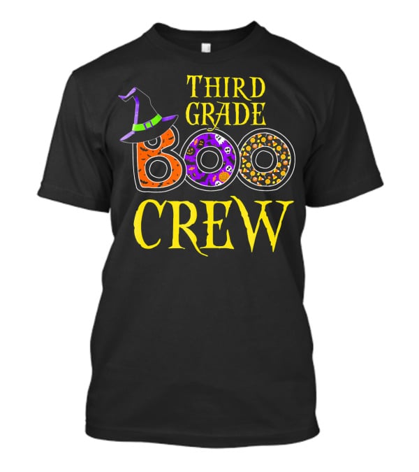 Third Grade Boo Crew Halloween Costume With Witch Hat And Spooky T-Shirt