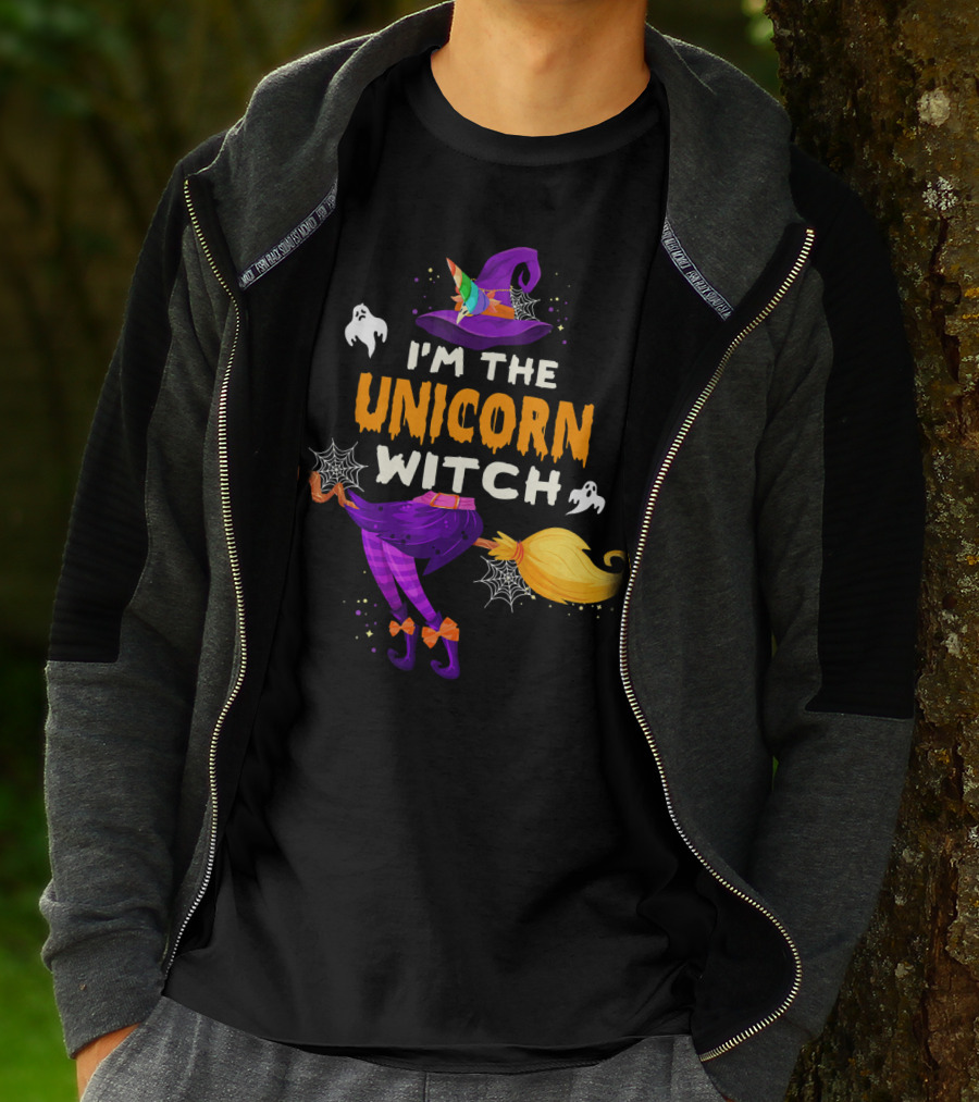 I'M THE UNICORN WITCH Halloween Ghosts Hat Broom Webs T-Shirt