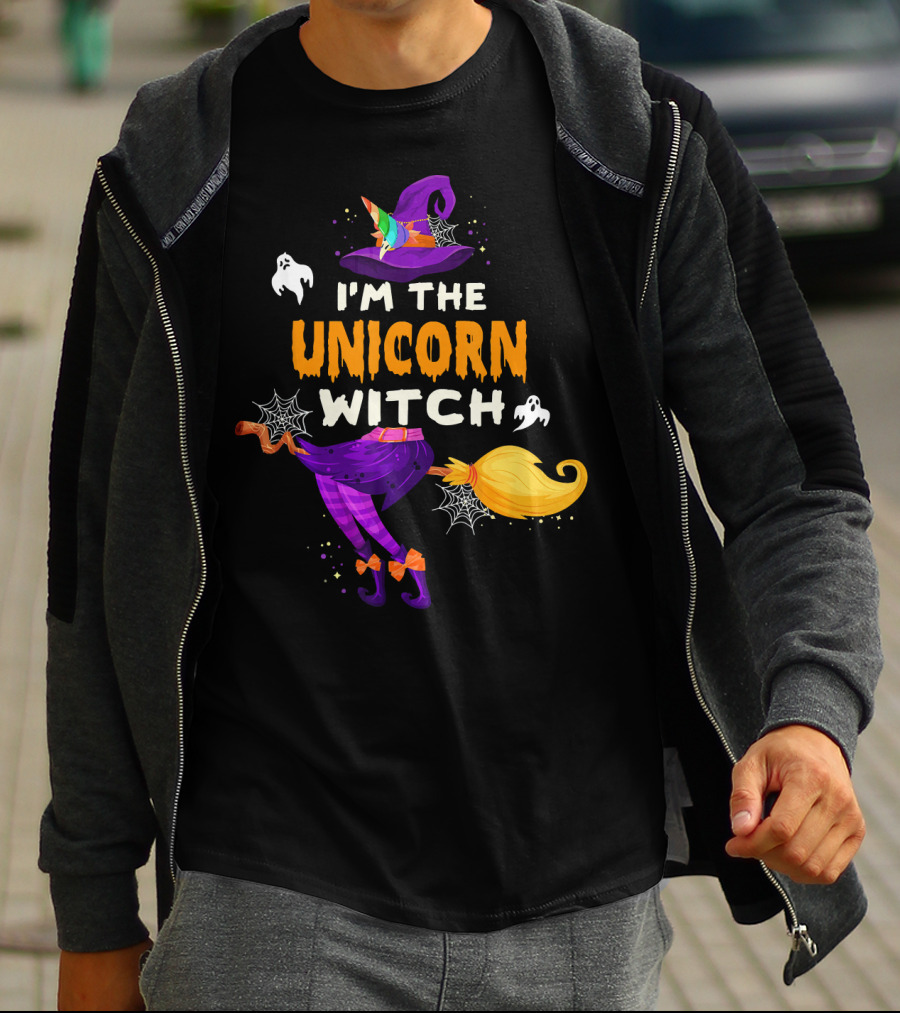 I'M THE UNICORN WITCH Halloween Ghosts Hat Broom Webs T-Shirt
