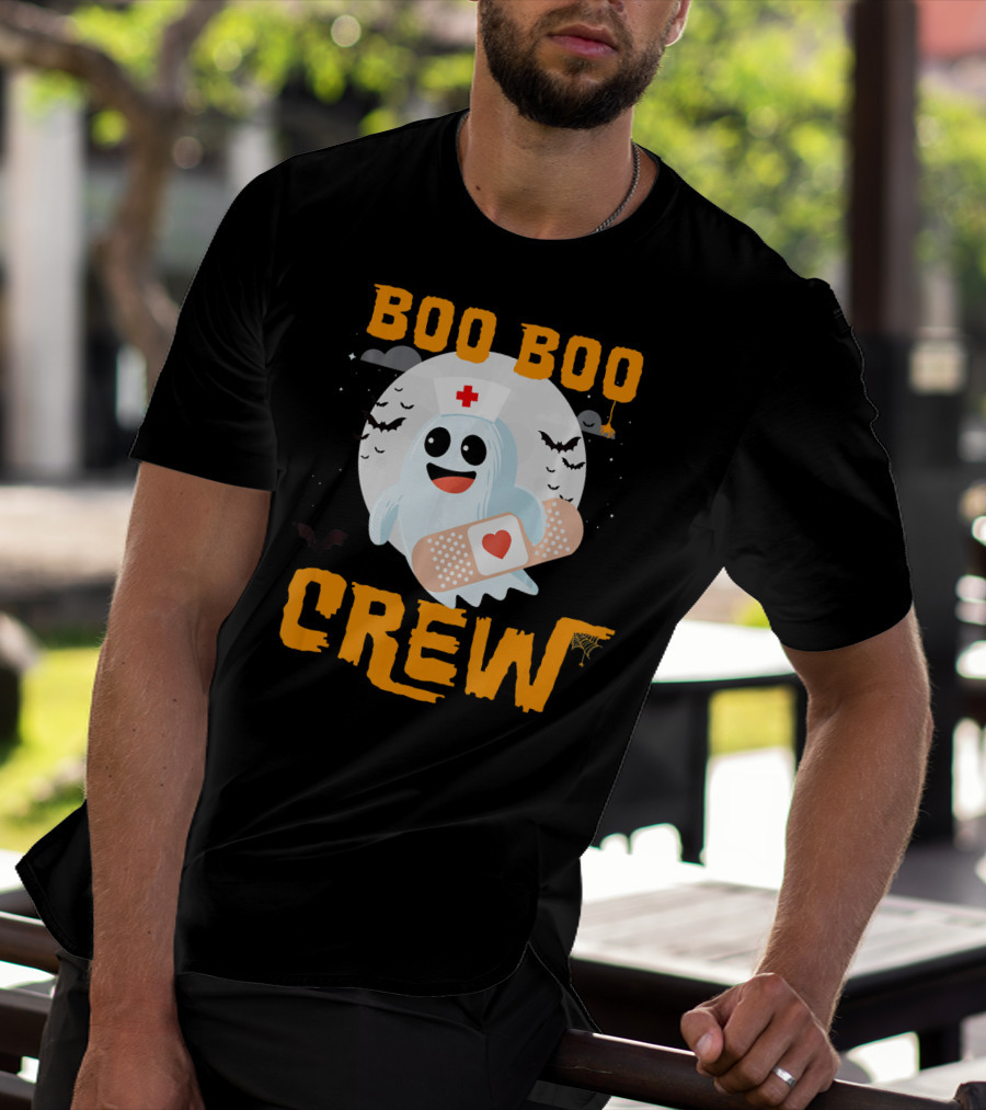 Boo Boo Crew Nurse Ghost Halloween Bandage Spooky Bat Moon Costume T-Shirt