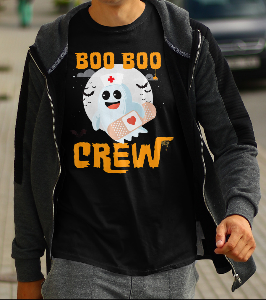Boo Boo Crew Nurse Ghost Halloween Bandage Spooky Bat Moon Costume T-Shirt