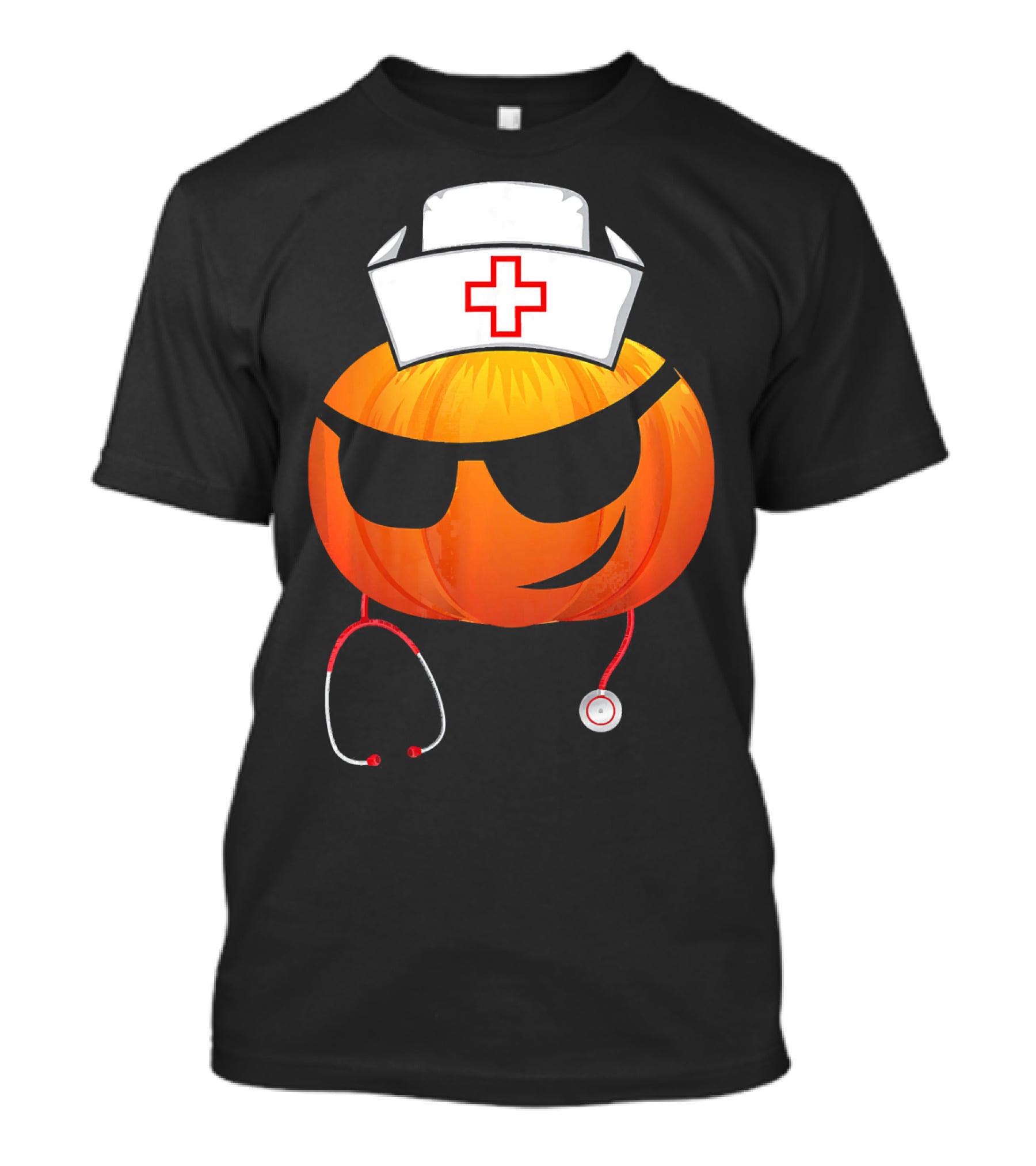 Smiling Pumpkin Nurse Emoji With Stethoscope Halloween T-Shirt