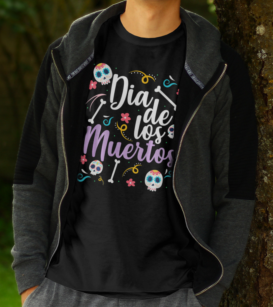 Dia De Los Muertos Colorful Sugar Skulls And Bones T-Shirt