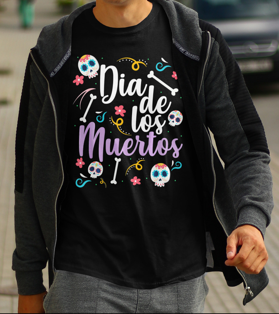 Dia De Los Muertos Colorful Sugar Skulls And Bones T-Shirt