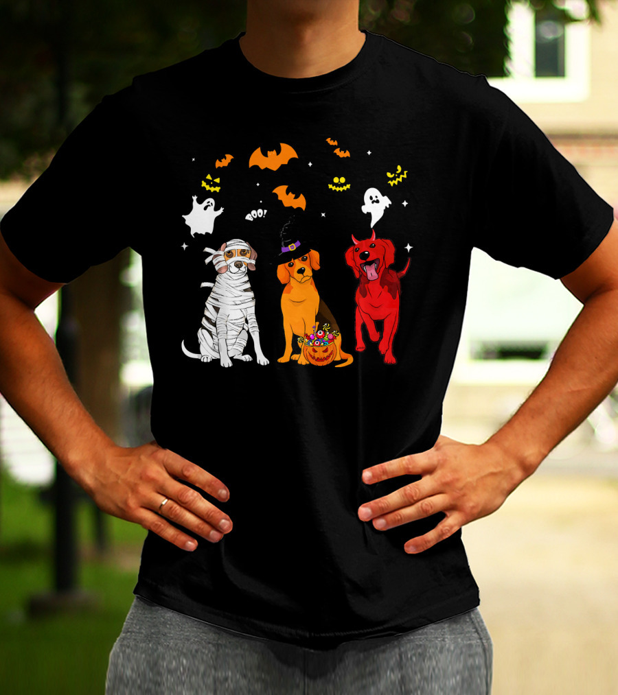 Halloween Beagle Dogs Mummy Witch Ghosts Bats T-Shirt