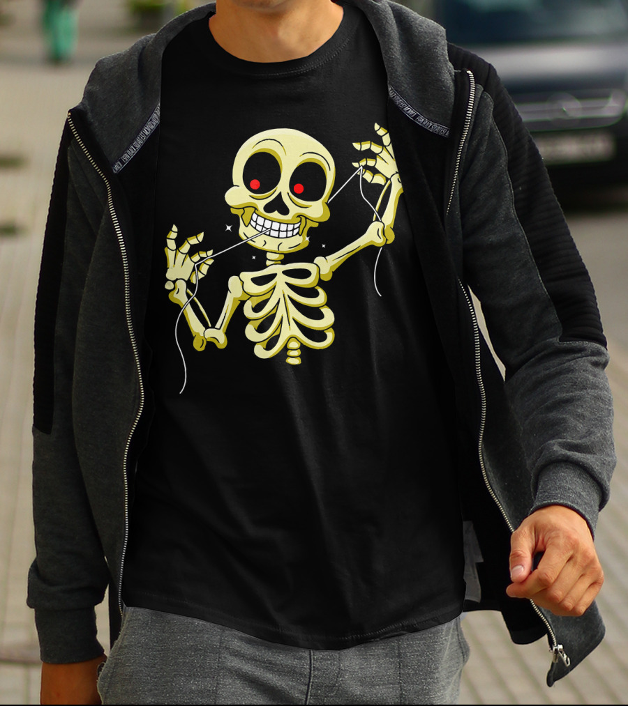 Flossing Skeleton With Red Eyes And Grinning Teeth T-Shirt