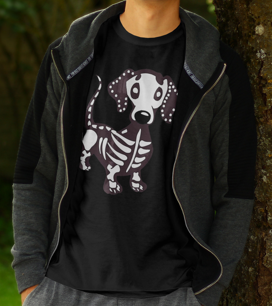 Dachshund Skeleton Skull Creepy Canine Bone T-Shirt