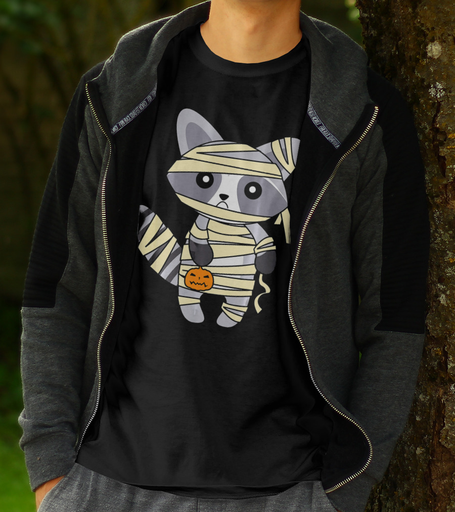 Mummy Raccoon Halloween With Jack-O'-Lantern T-Shirt