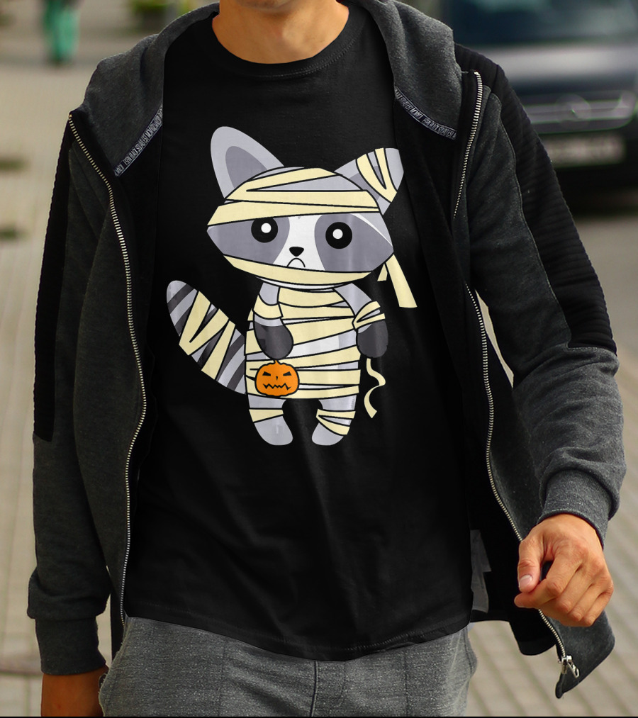 Mummy Raccoon Halloween With Jack-O'-Lantern T-Shirt