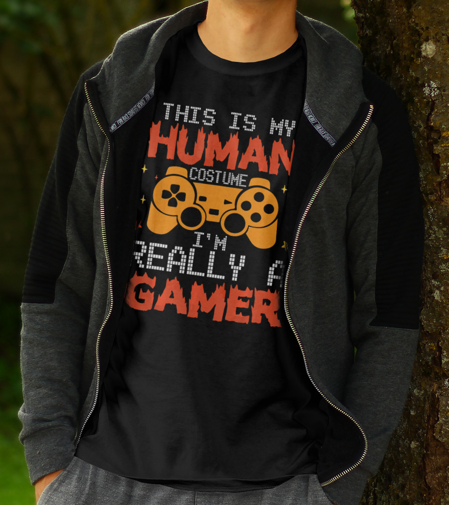 This Is My Human Costume I'm Really A Gamer Controller Pixel Text T-Shirt