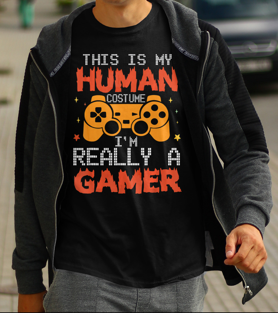 This Is My Human Costume I'm Really A Gamer Controller Pixel Text T-Shirt
