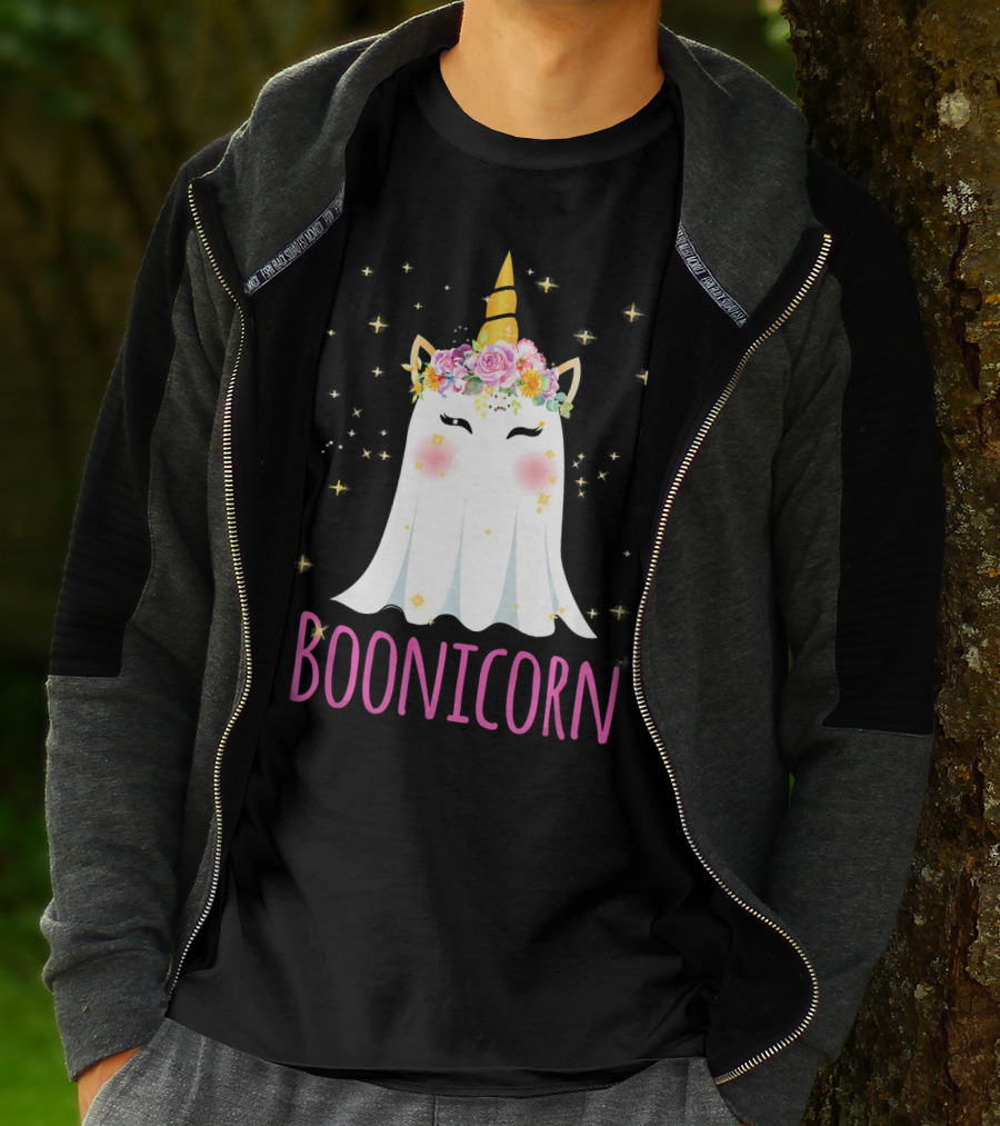 BooNicorn Unicorn Ghost With Flowers And Stars Halloween For Girl T-Shirt