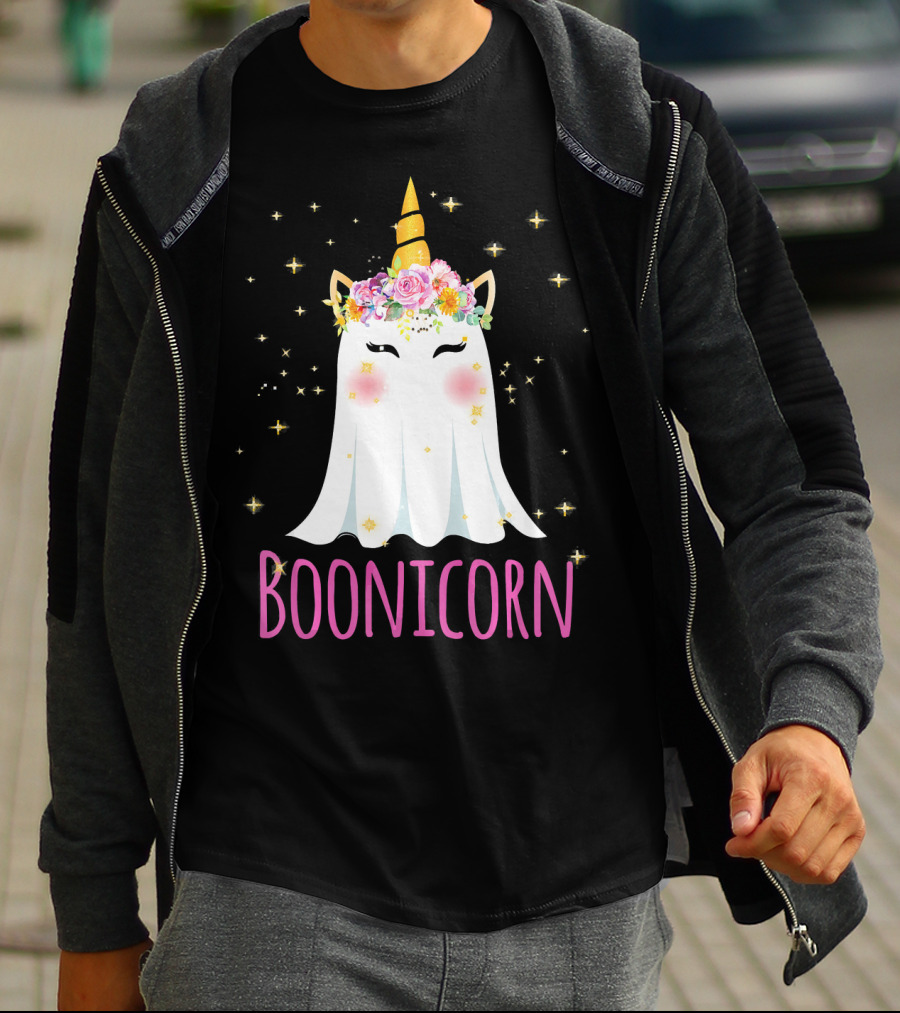 BooNicorn Unicorn Ghost With Flowers And Stars Halloween For Girl T-Shirt