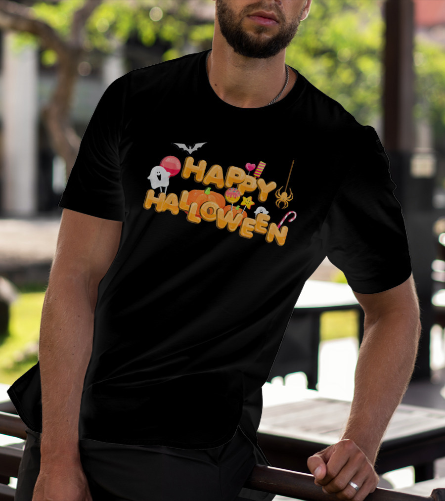 Happy Halloween Candy Ghosts Boo Bat Pumpkin T-Shirt